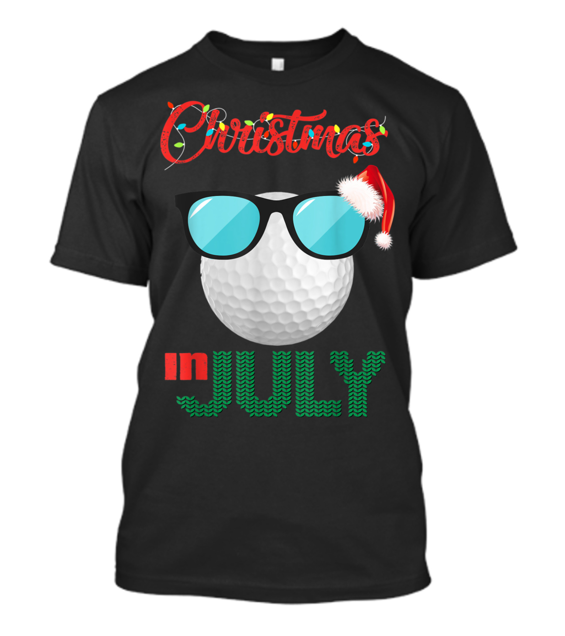 Christmas In July Golf Ball With Sunglasses And Santa Hat T-Shirt