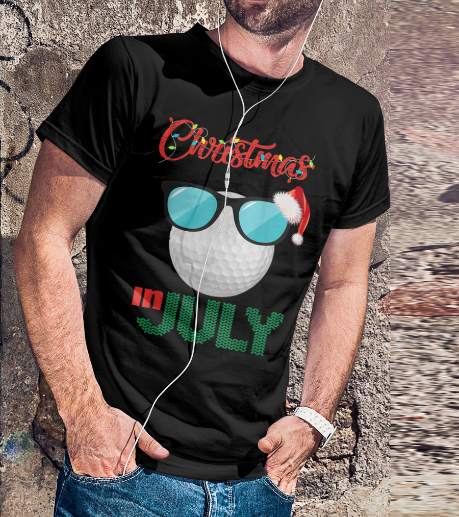Christmas In July Golf Ball With Sunglasses And Santa Hat T-Shirt