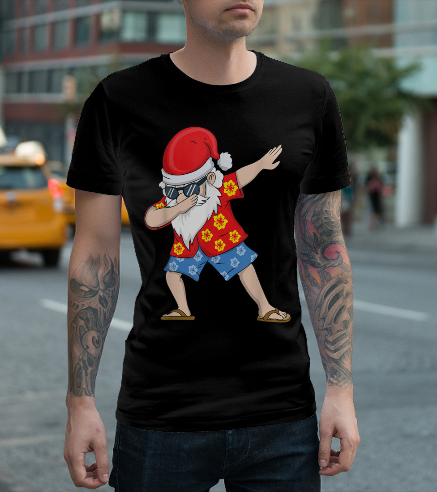 Hawaiian Shirt Santa Claus Dabbing Christmas in July Celebration Fun T-Shirt