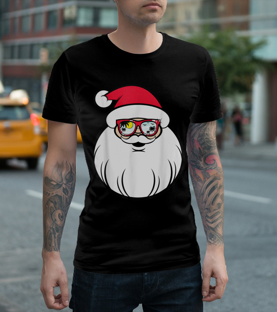 Santa Claus Palm Tree Sunglasses Christmas In July Party T-Shirt