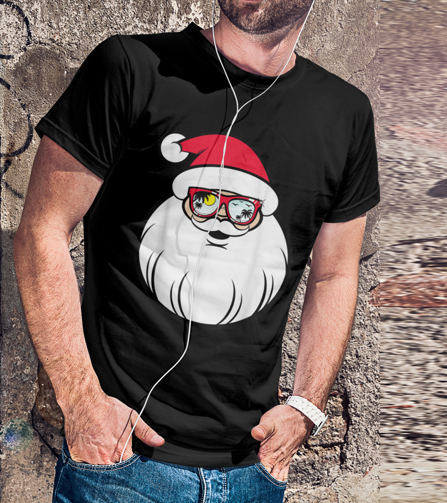 Santa Claus Palm Tree Sunglasses Christmas In July Party T-Shirt