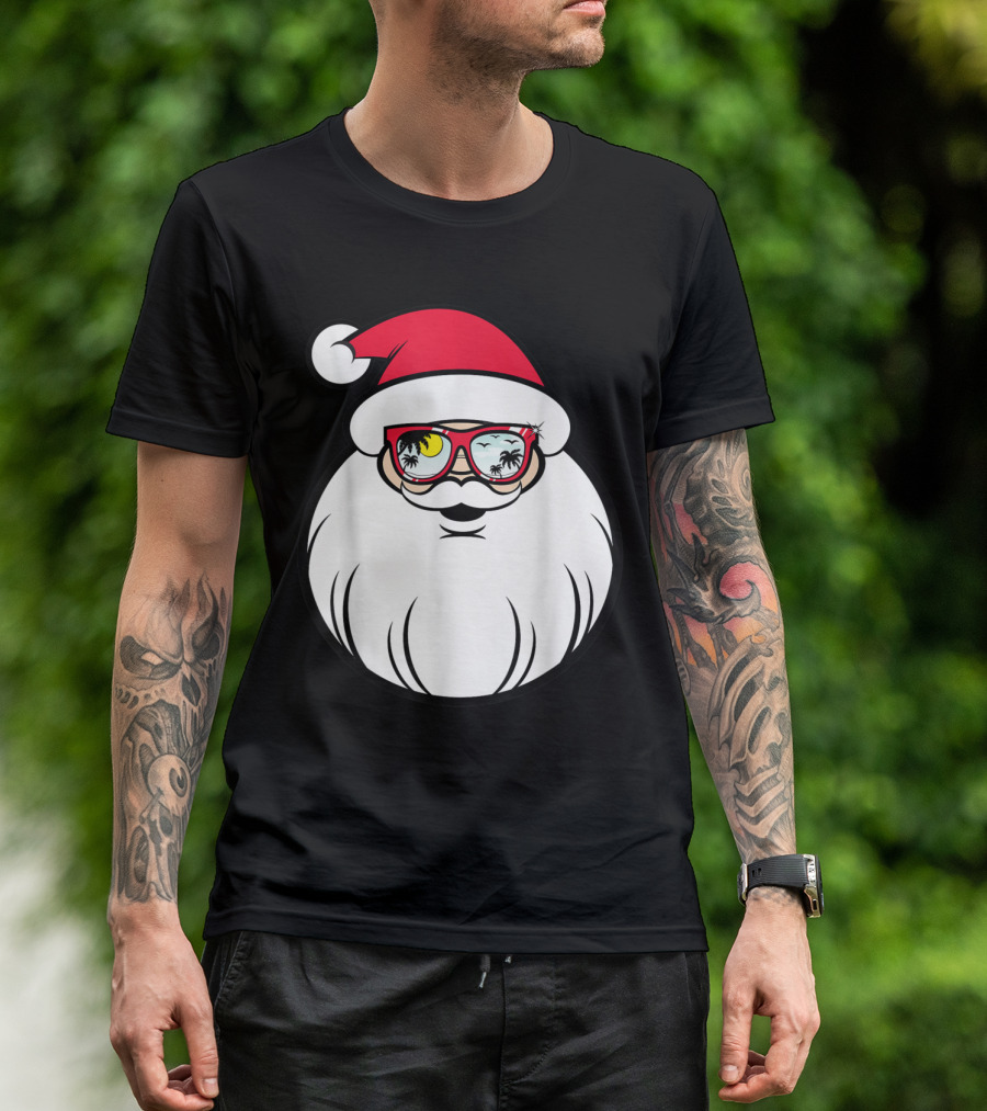 Santa Claus Palm Tree Sunglasses Christmas In July Party T-Shirt