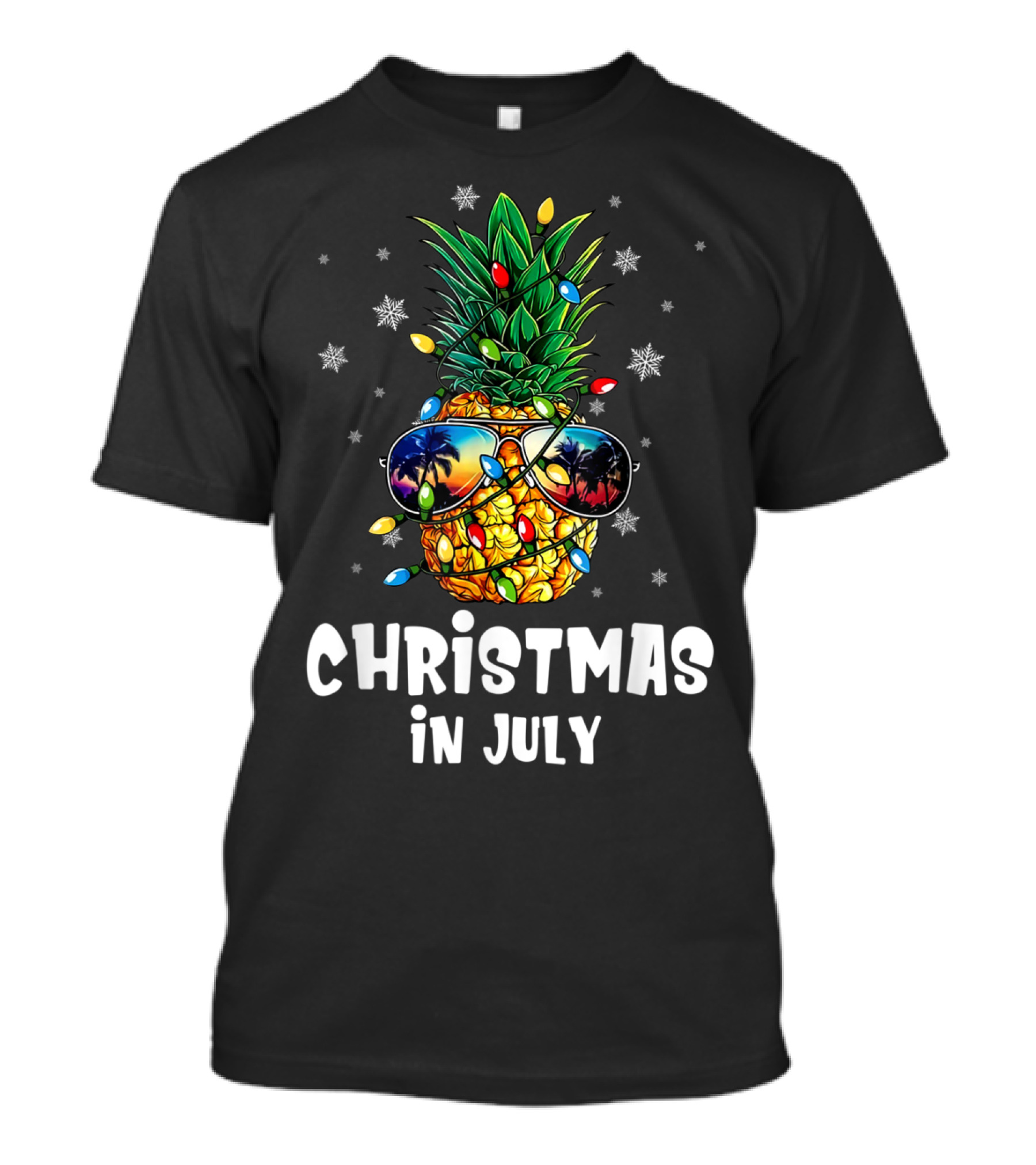 Christmas In July Pineapple With Sunglasses And Festive Lights T-Shirt