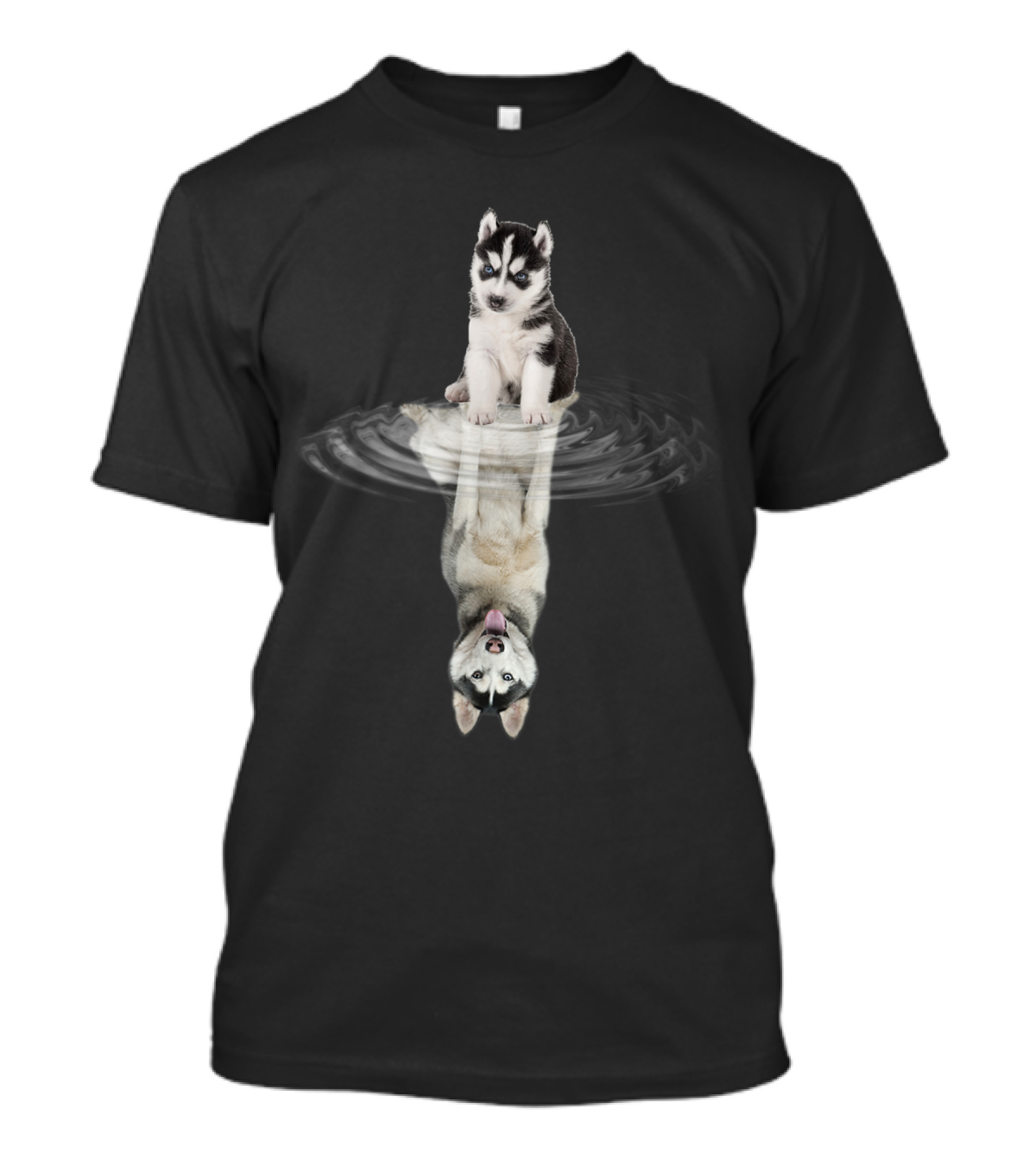 Husky Puppy Reflection With Adult Dog Illusion Playful Father Motif T-Shirt