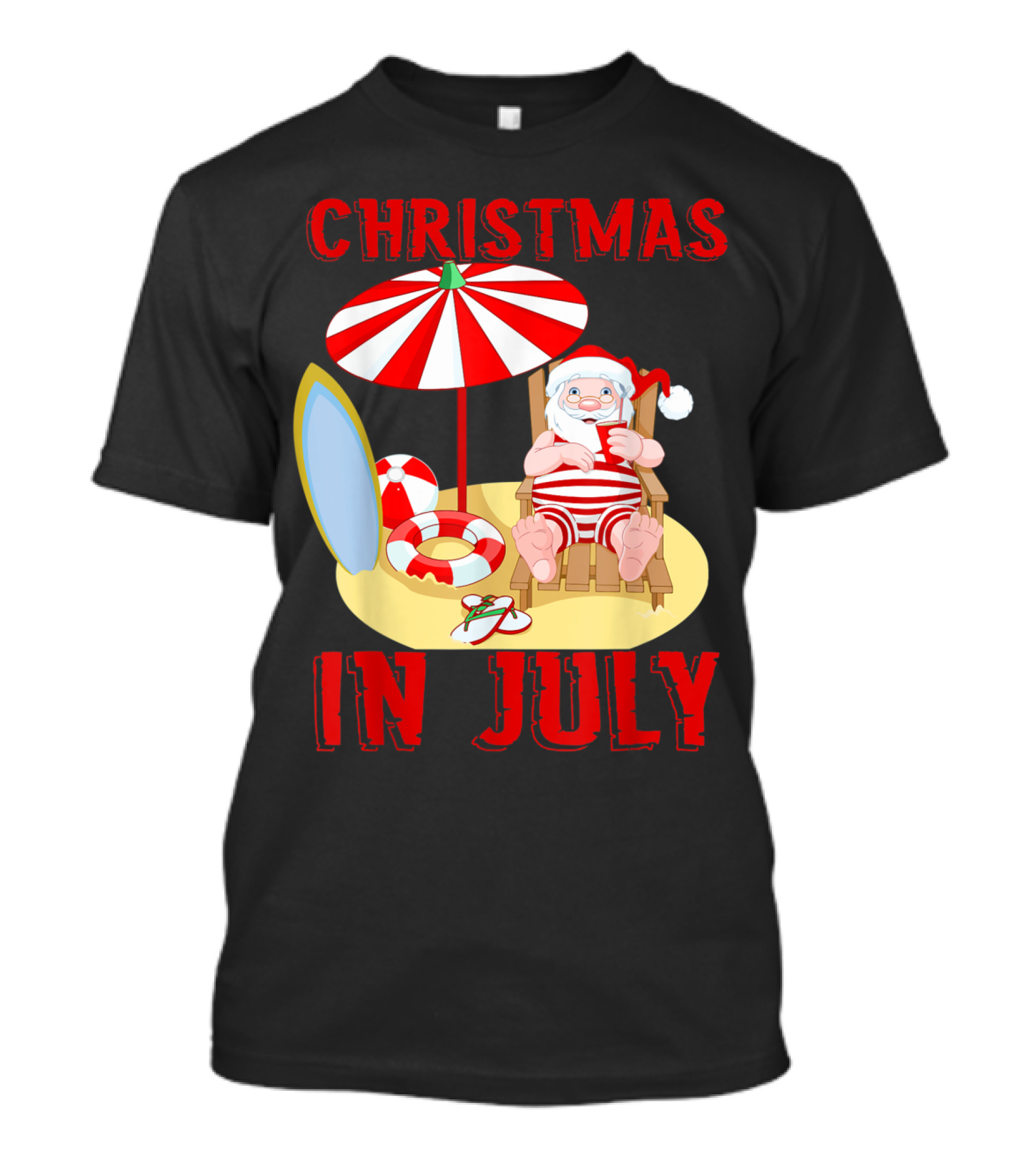 Christmas In July Santa Summer Celebration Beach Scene T-Shirt