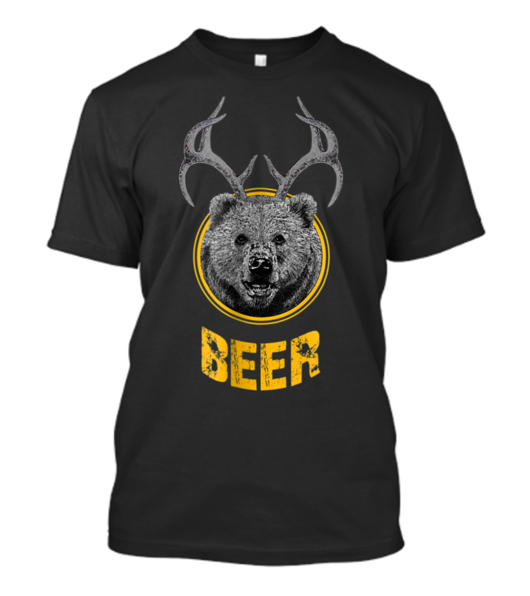 Beer Bear With Antlers Funny Deer Hybrid T-Shirt