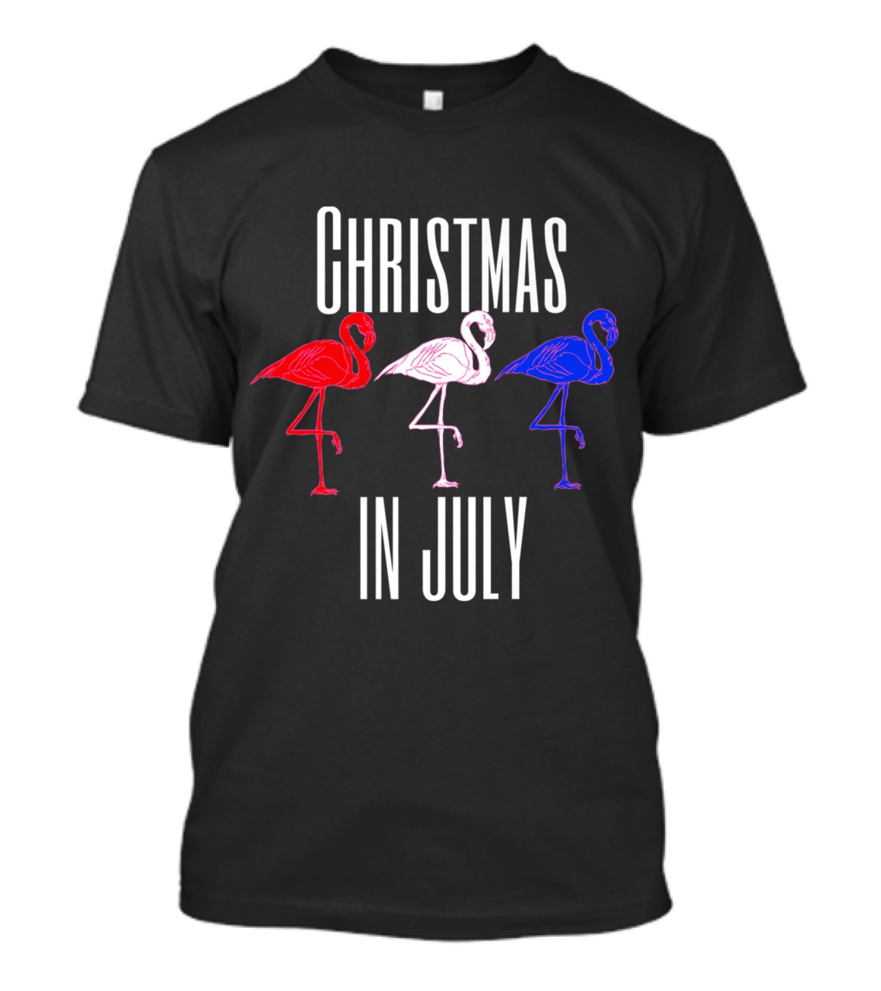 Christmas In July Funny Red White Blue Flamingos T-Shirt