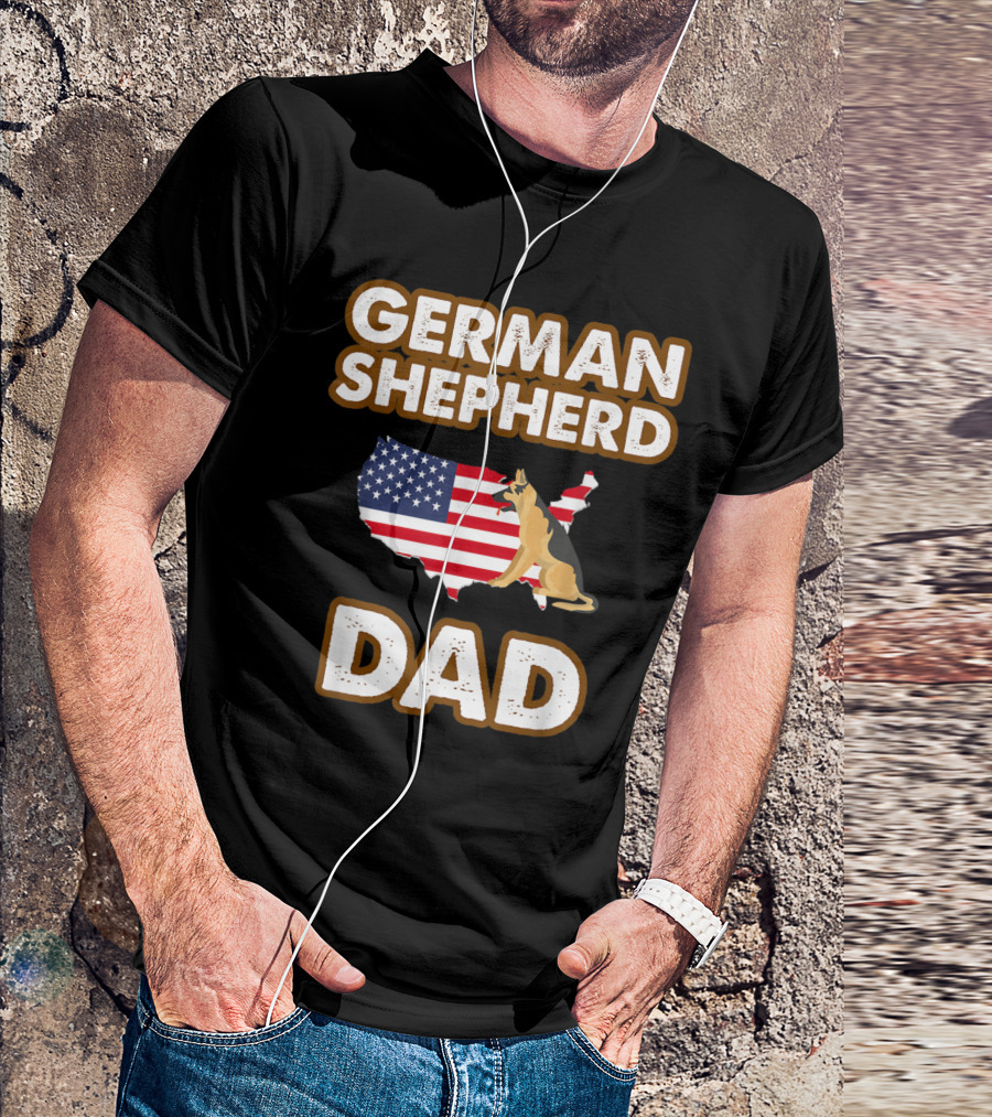 German Shepherd Dad With American Flag Map T-Shirt