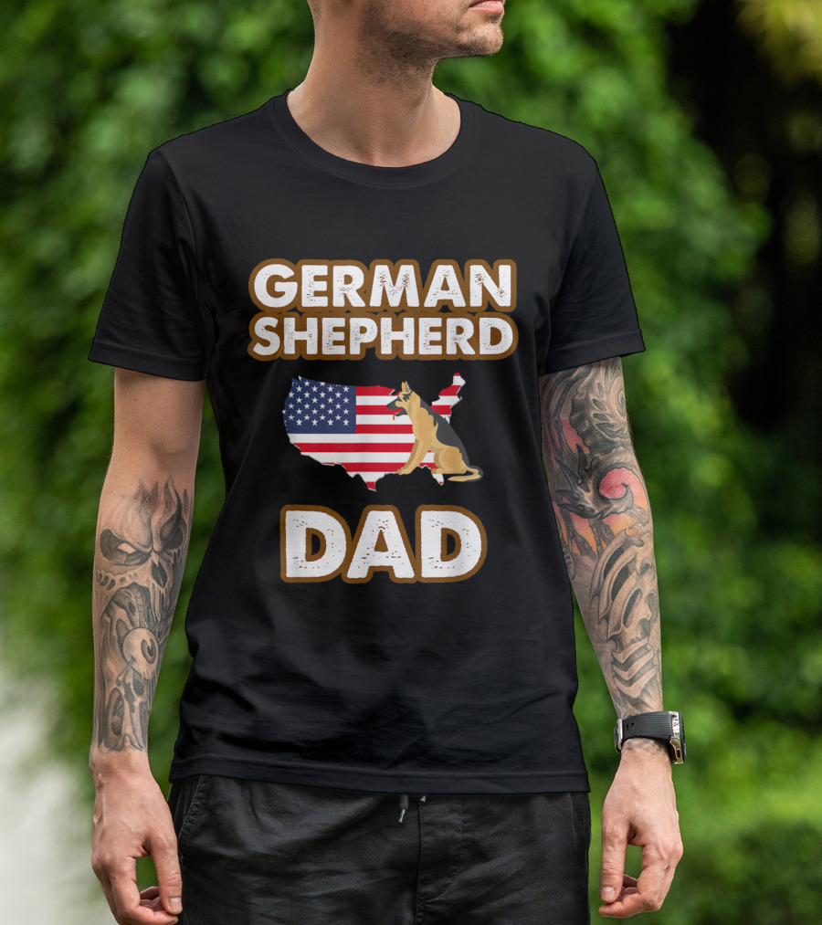 German Shepherd Dad With American Flag Map T-Shirt
