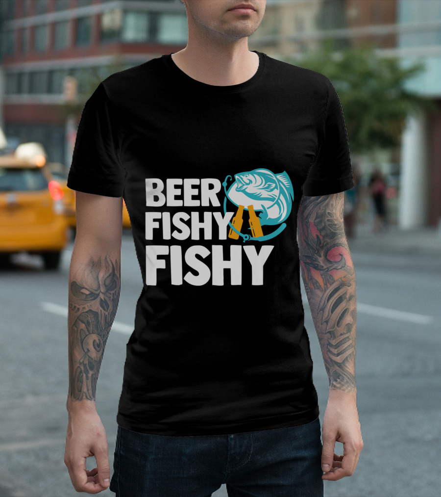 Beer Fishy Fishy Funny Fishing with Beer Bottles and Fish Hook T-Shirt