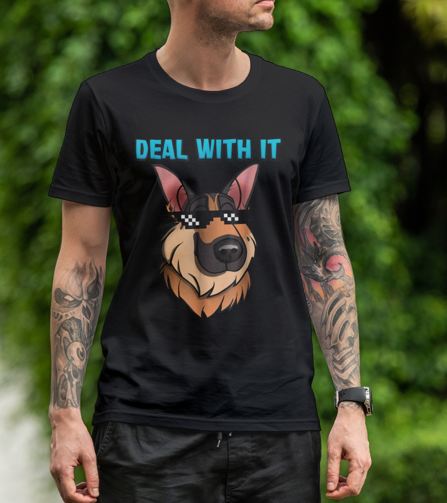 Deal With It German Shepherd Sunglasses Pixelated T-Shirt