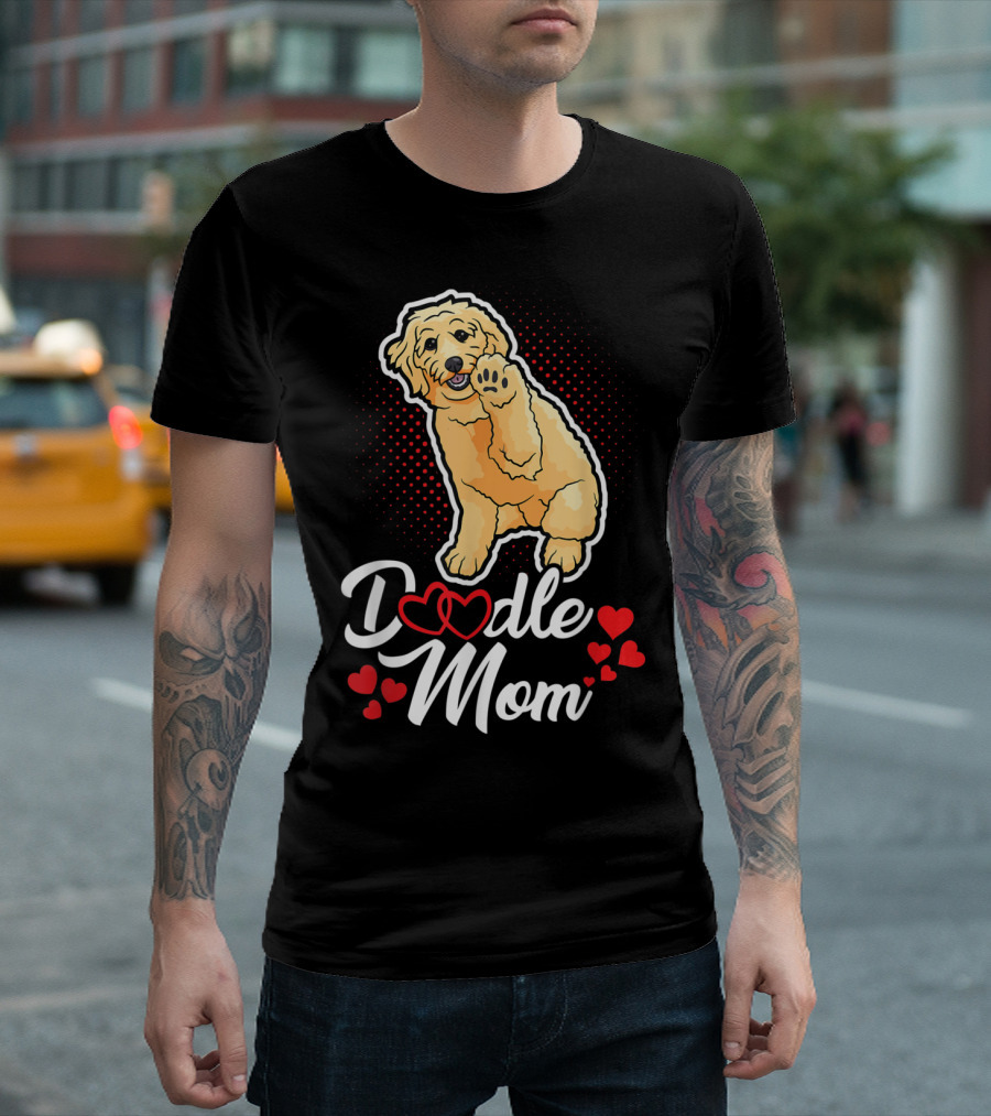 Doodle Mom Labrador Poodle Dog Owner With Heart Graphics And Cute Cartoon Dog Image T-Shirt