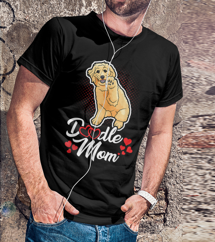 Doodle Mom Labrador Poodle Dog Owner With Heart Graphics And Cute Cartoon Dog Image T-Shirt