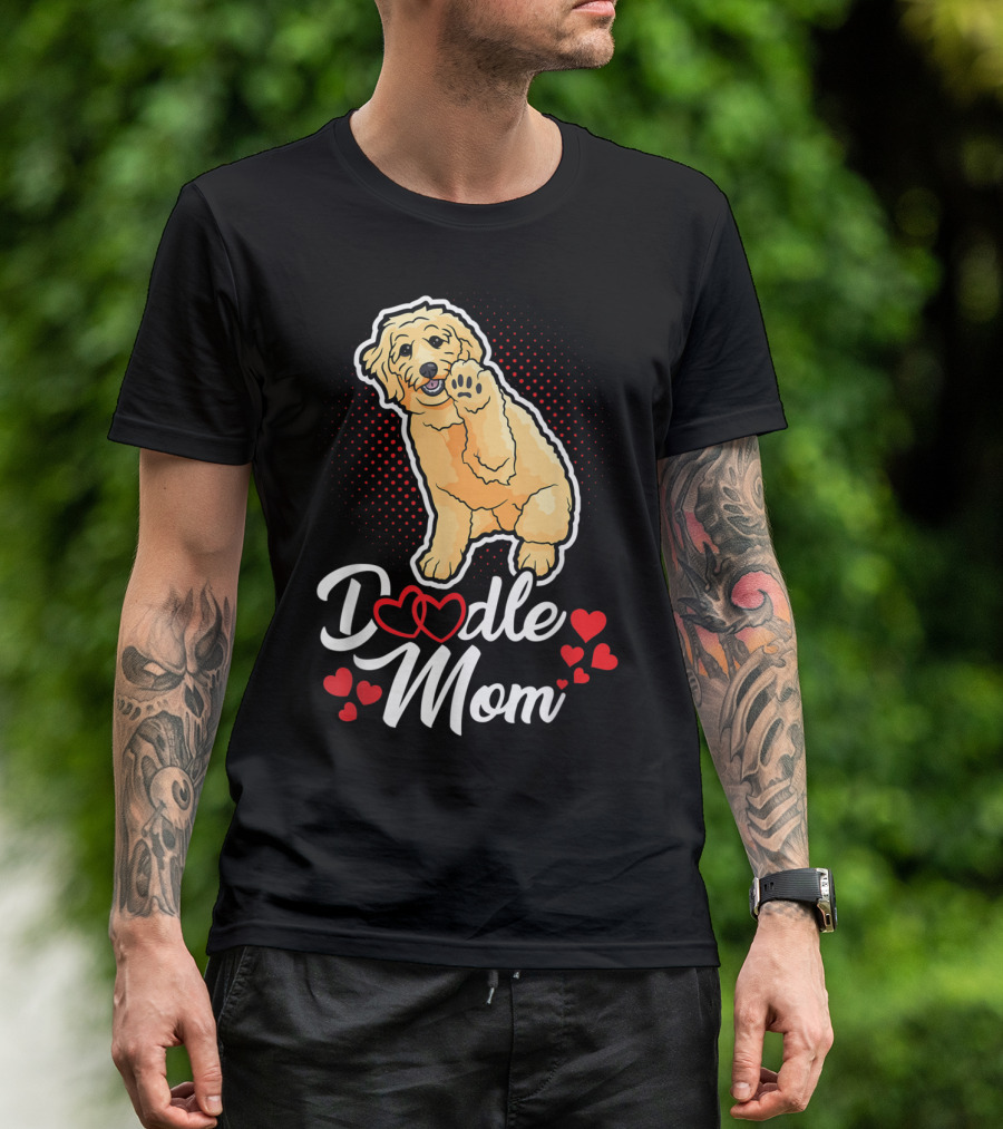 Doodle Mom Labrador Poodle Dog Owner With Heart Graphics And Cute Cartoon Dog Image T-Shirt
