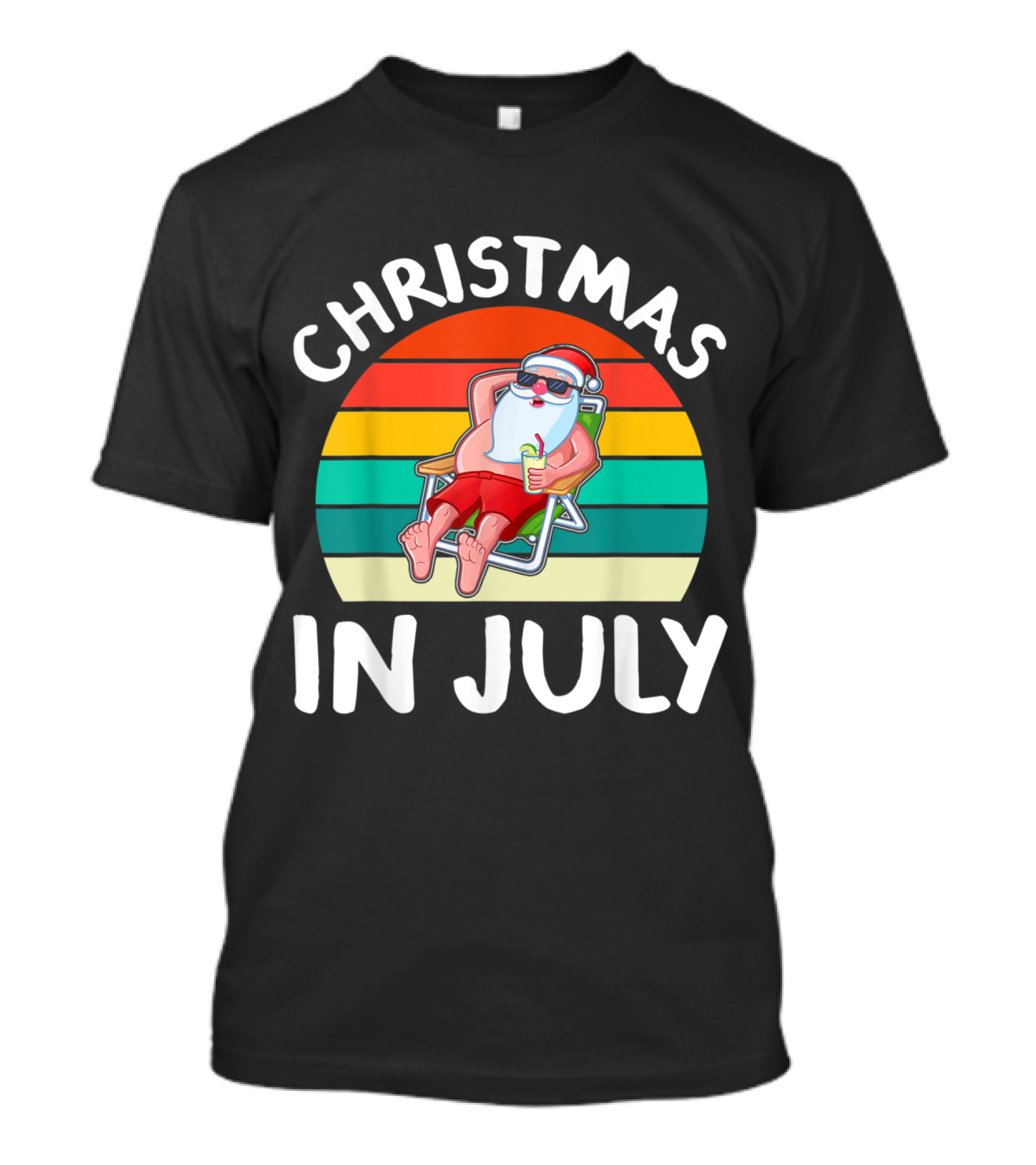 Christmas In July Relaxed Vintage Santa Hawaii Retro Sunset T-Shirt