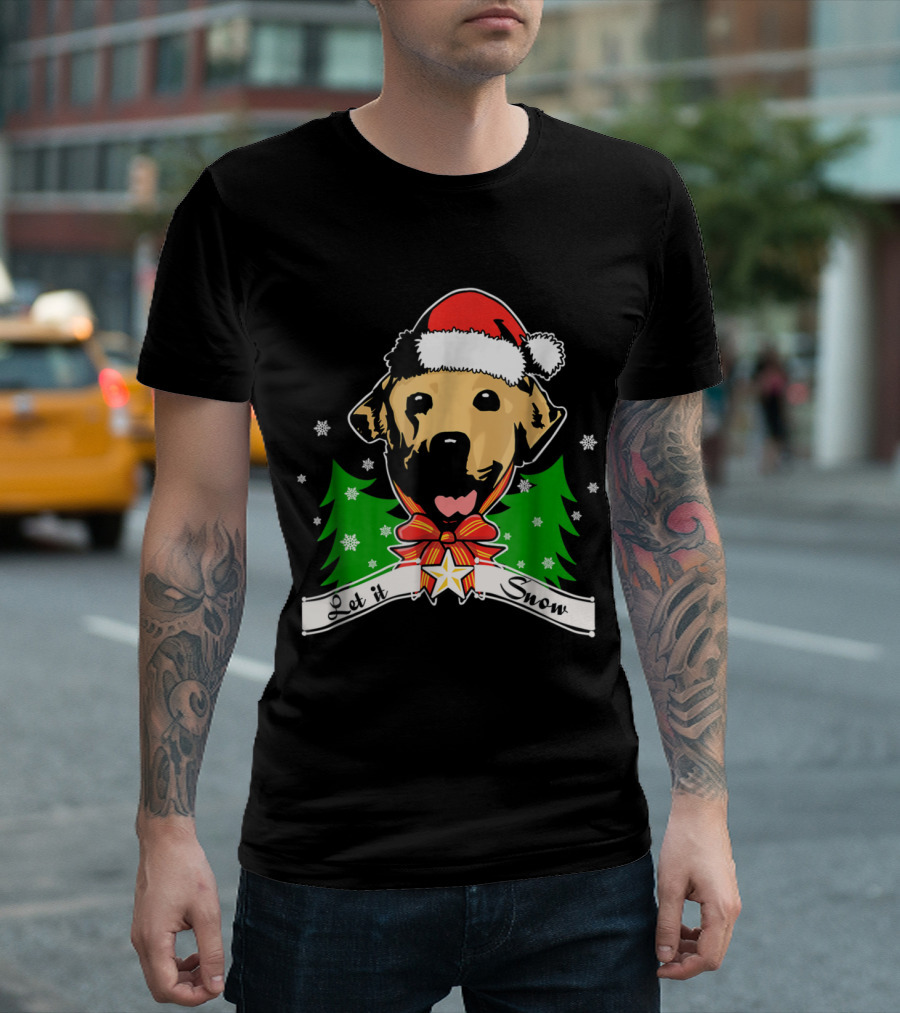 Labrador Retriever Let It Snow Christmas Santa Hat Snowflakes Trees T-Shirt
