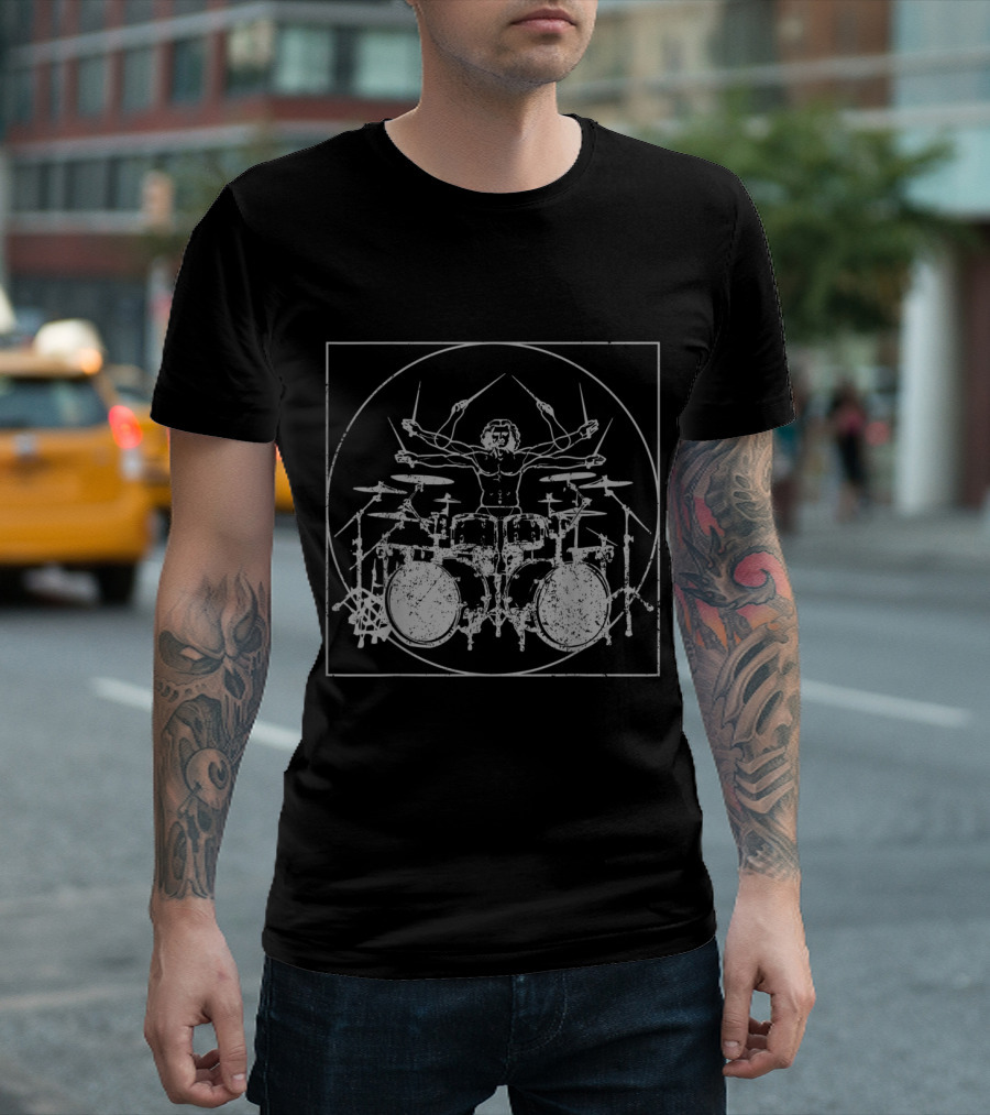 Vitruvian Man Drum Kit Percussionist T-Shirt