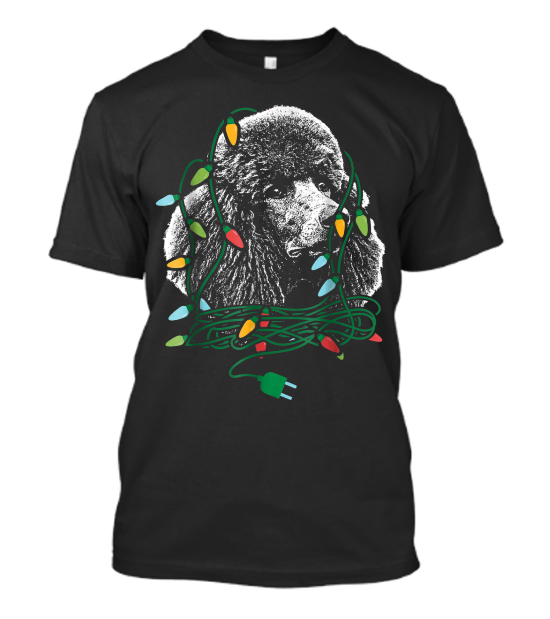 Christmas Lights Wrapped Around Poodle With Plug T-Shirt