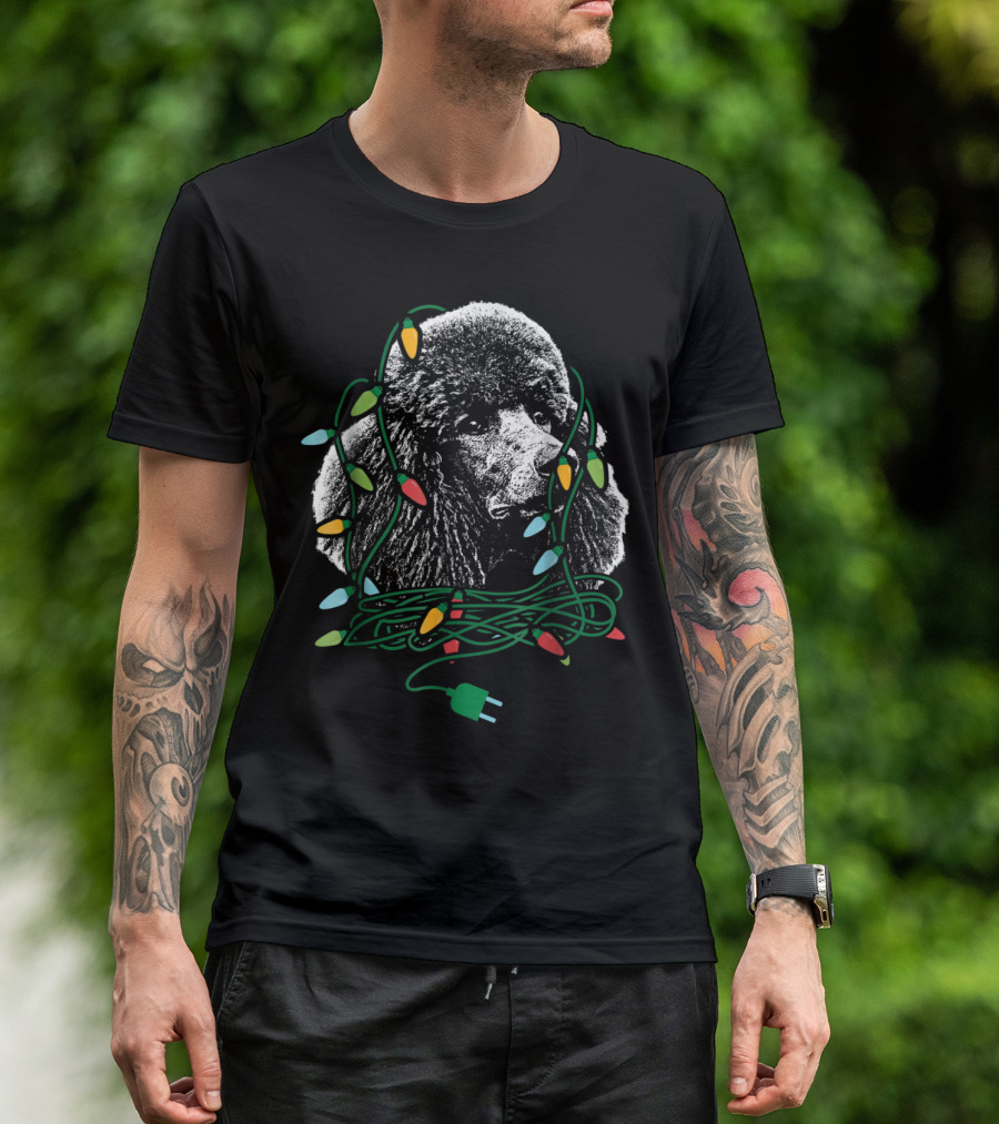 Christmas Lights Wrapped Around Poodle With Plug T-Shirt