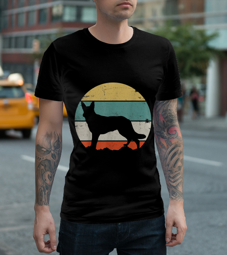German Shepherd Dog Silhouette Vintage Stripes Sports T-Shirt