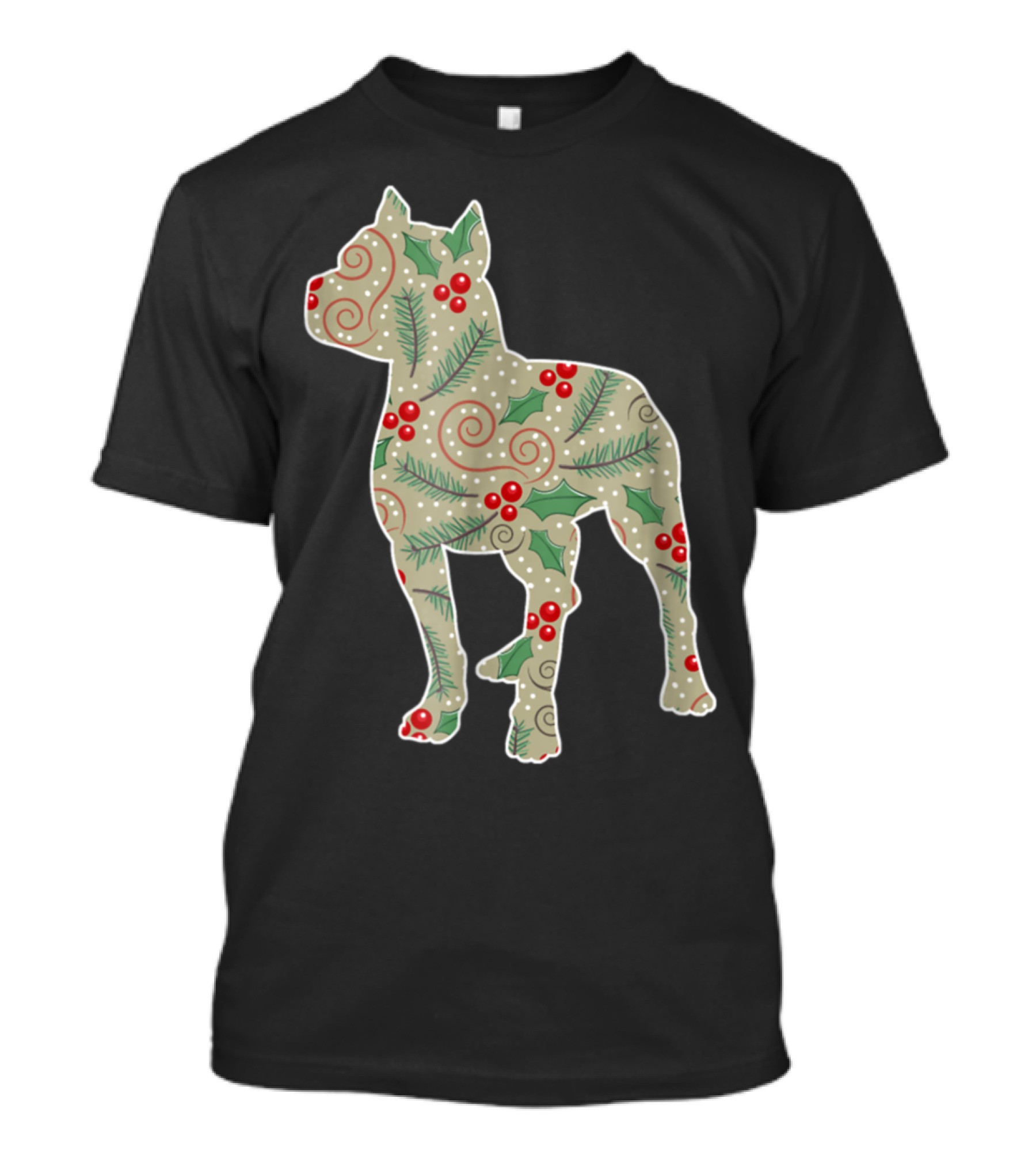 Christmas Pitbull Festive Holly And Evergreen T-Shirt