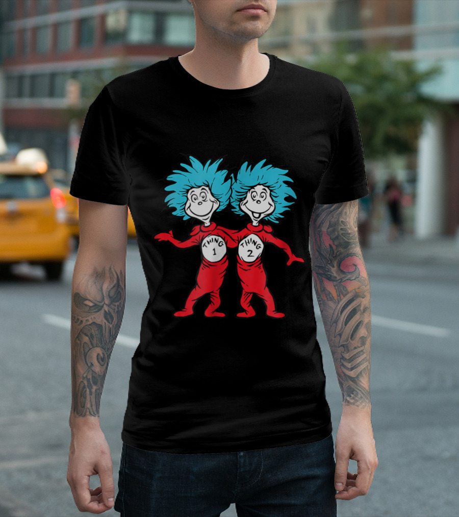 Thing 1 and Thing 2 Dr. Seuss Buddies in Red and Blue Costumes T-Shirt