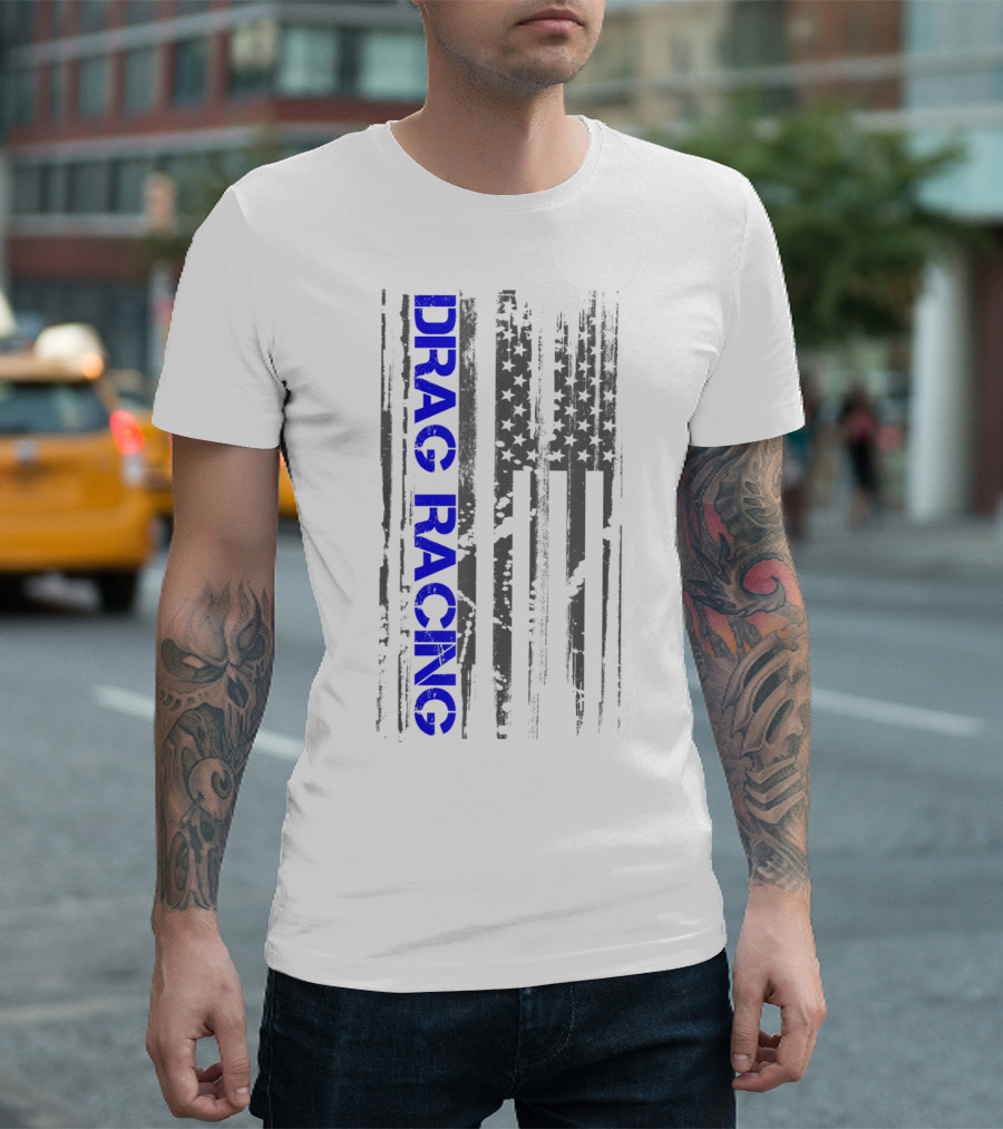 Drag Racing Patriotic American Flag T-Shirt
