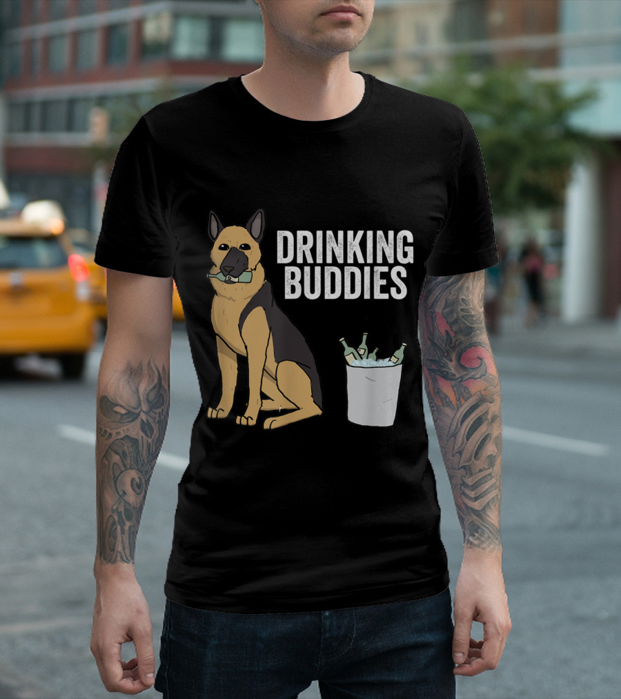 German Shepherd With Beer Bottle And Ice Bucket - Drinking Buddies T-Shirt