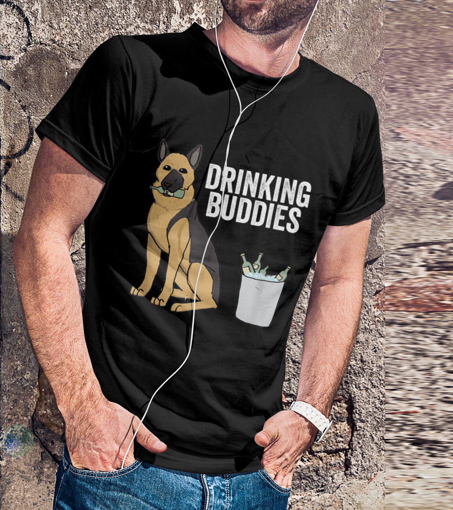 German Shepherd With Beer Bottle And Ice Bucket - Drinking Buddies T-Shirt