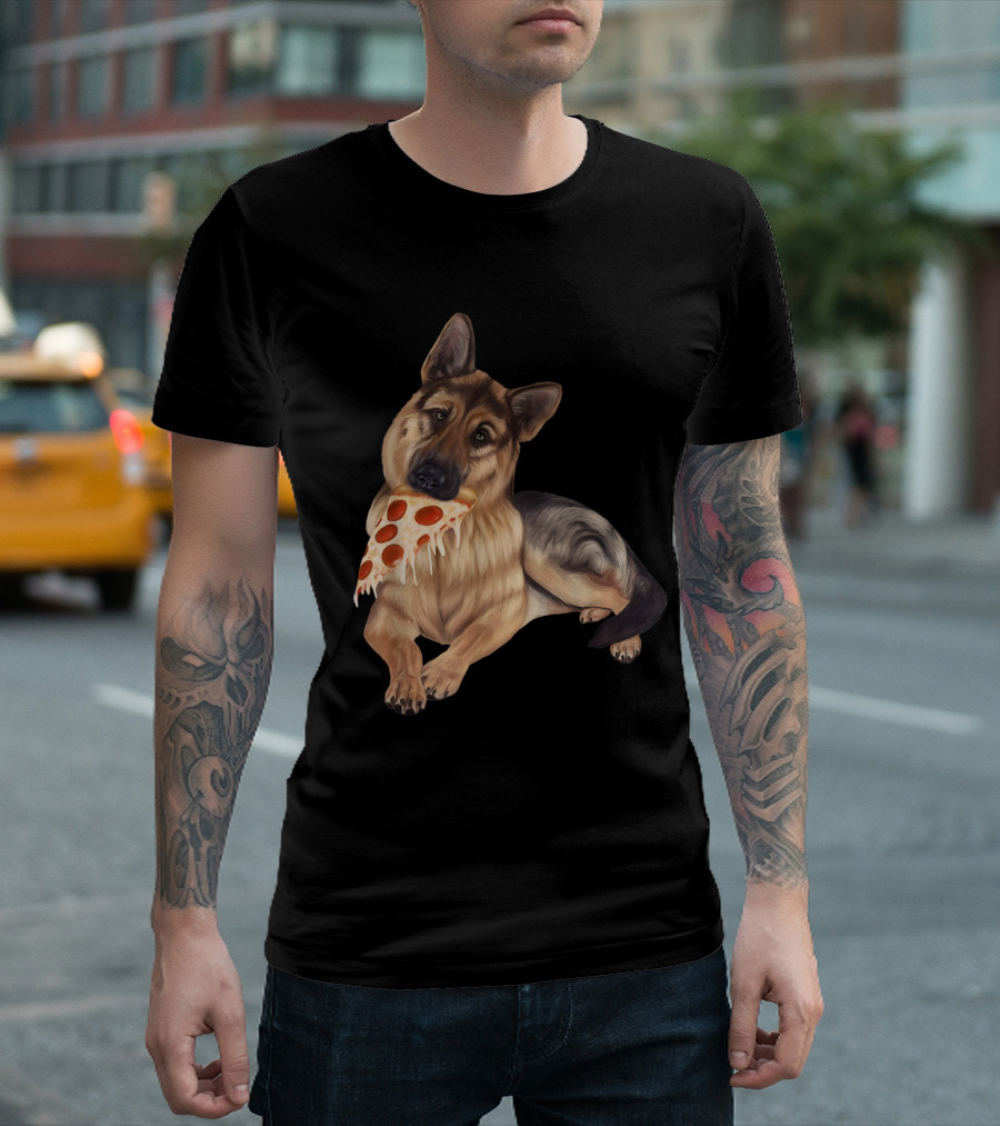 German Shepherd Eating Pepperoni Pizza Dog With Slice T-Shirt