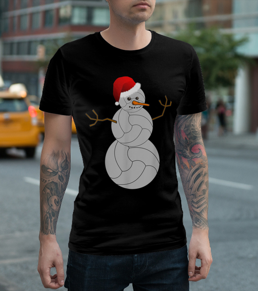 Christmas Volleyball Snowman with Santa Hat T-Shirt