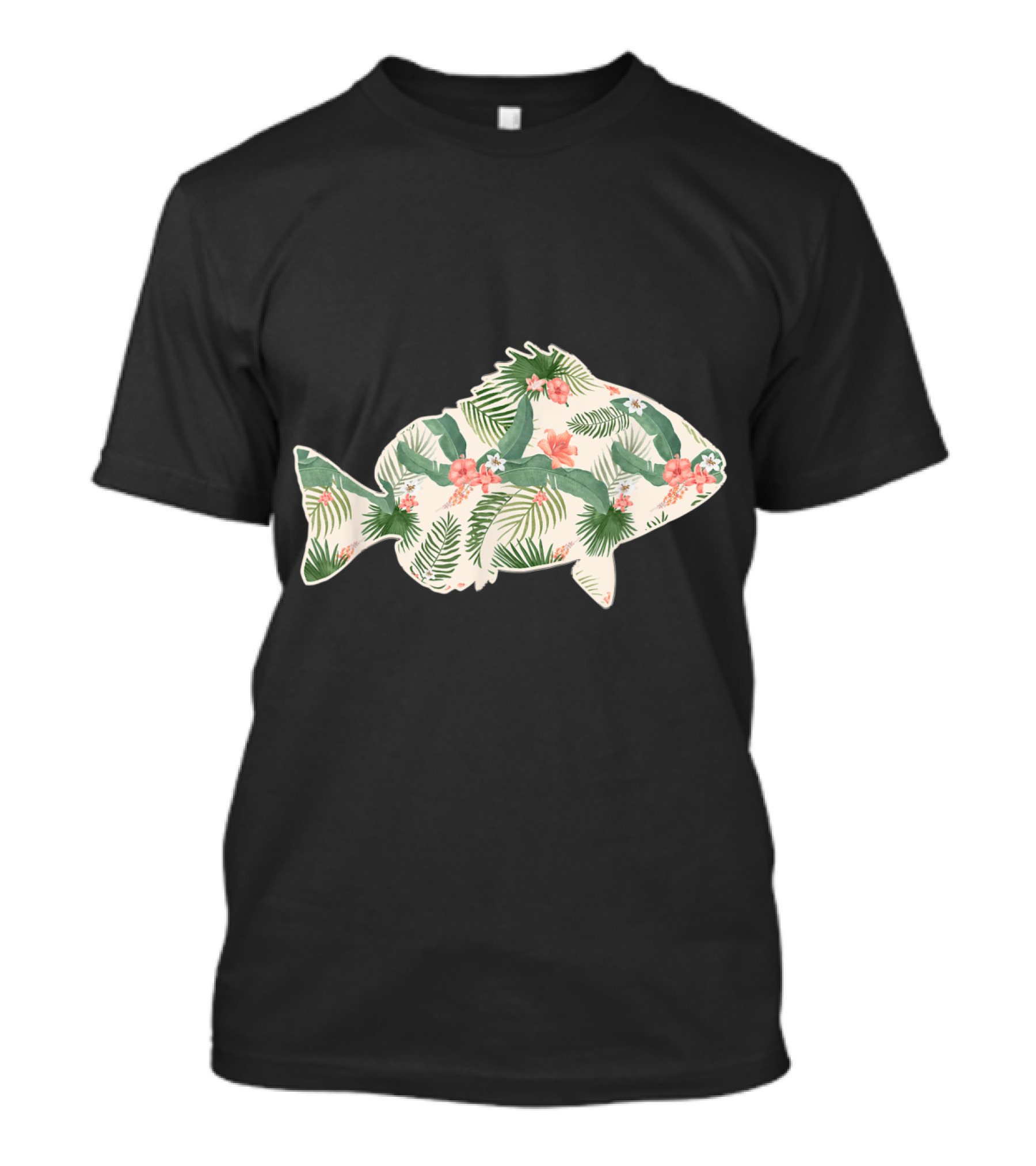 Cichlid Fish With Tropical Floral Pattern And Foliage Elements T-Shirt