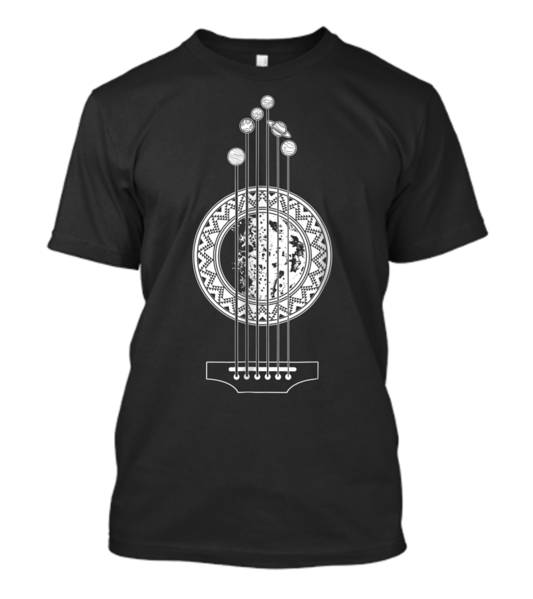 Moon And Planets As Acoustic Guitar Strings Space T-Shirt