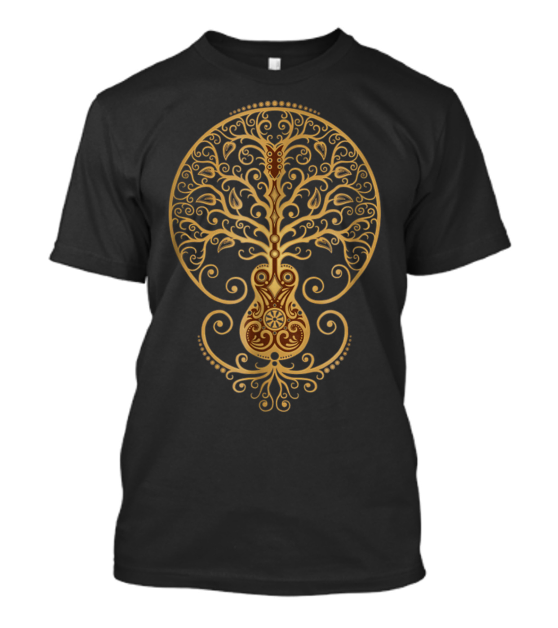 Acoustic Guitar Tree Of Life Intricate Gold Design Flourishing Roots And Branches T-Shirt