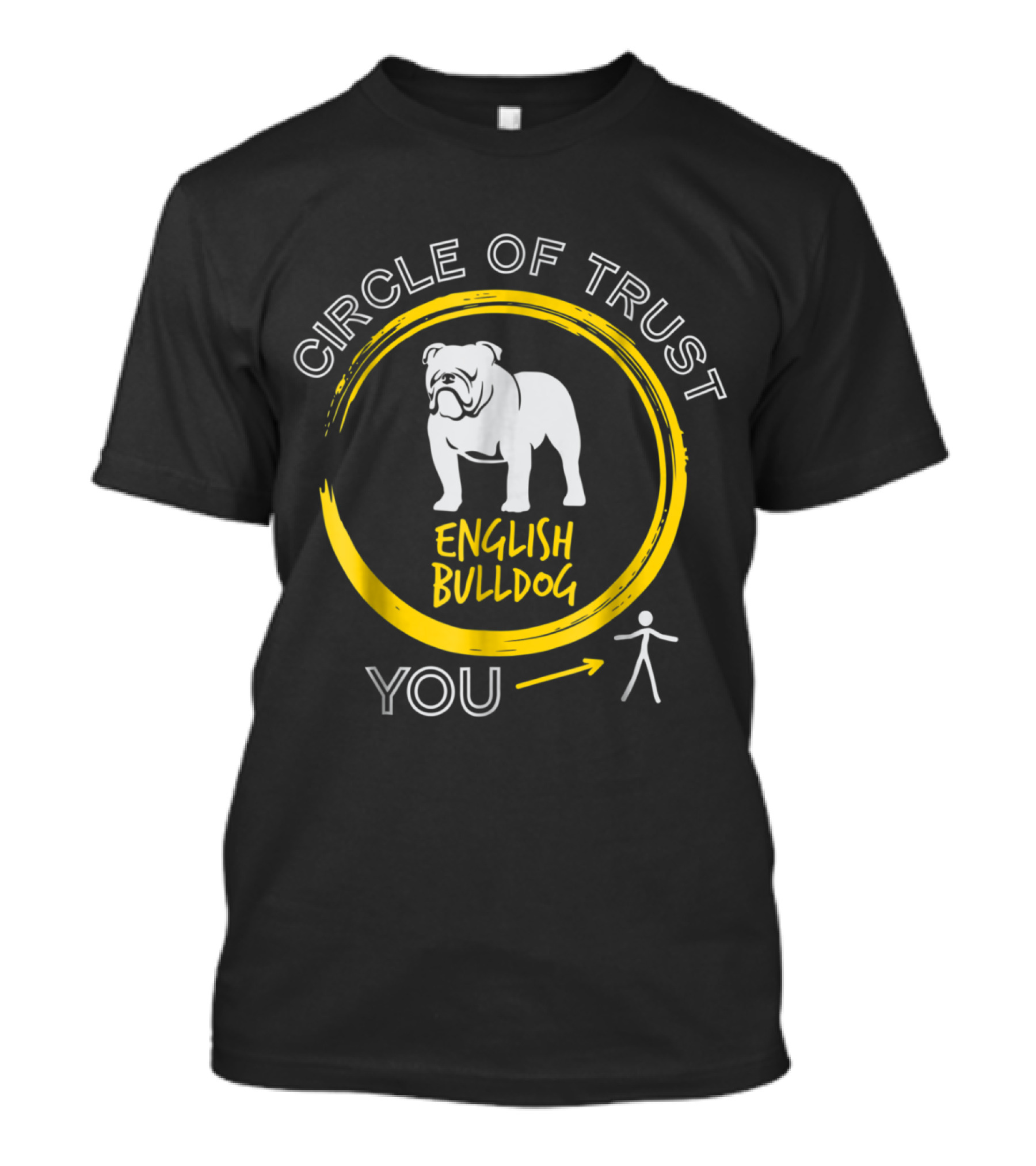 Circle Of Trust English Bulldog Yellow Circle And Stick Figure T-Shirt