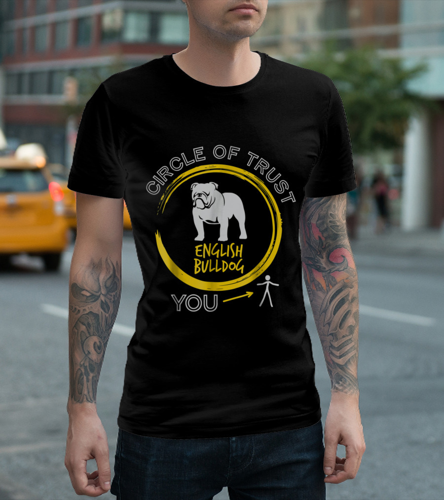 Circle Of Trust English Bulldog Yellow Circle And Stick Figure T-Shirt