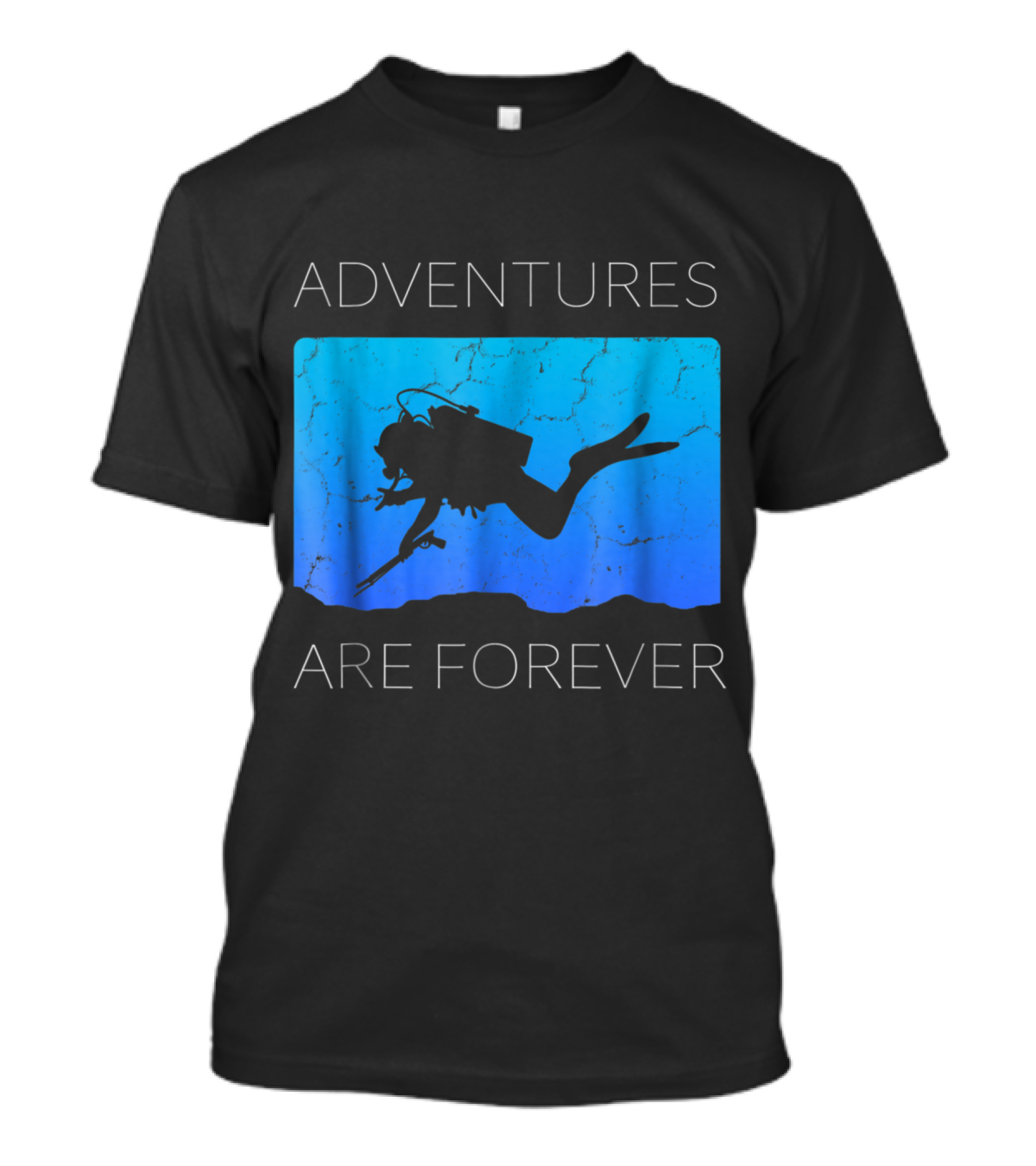 Adventures Are Forever Scuba Diving Silhouette On Blue Ocean Background T-Shirt