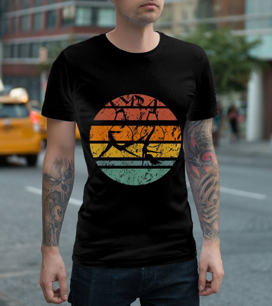 Retro Aerial Hoop Lyra Silhouette Yoga Vintage Sunset T-Shirt