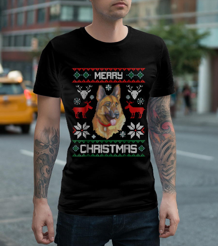 Merry Christmas German Shepherd Festive Holiday T-Shirt