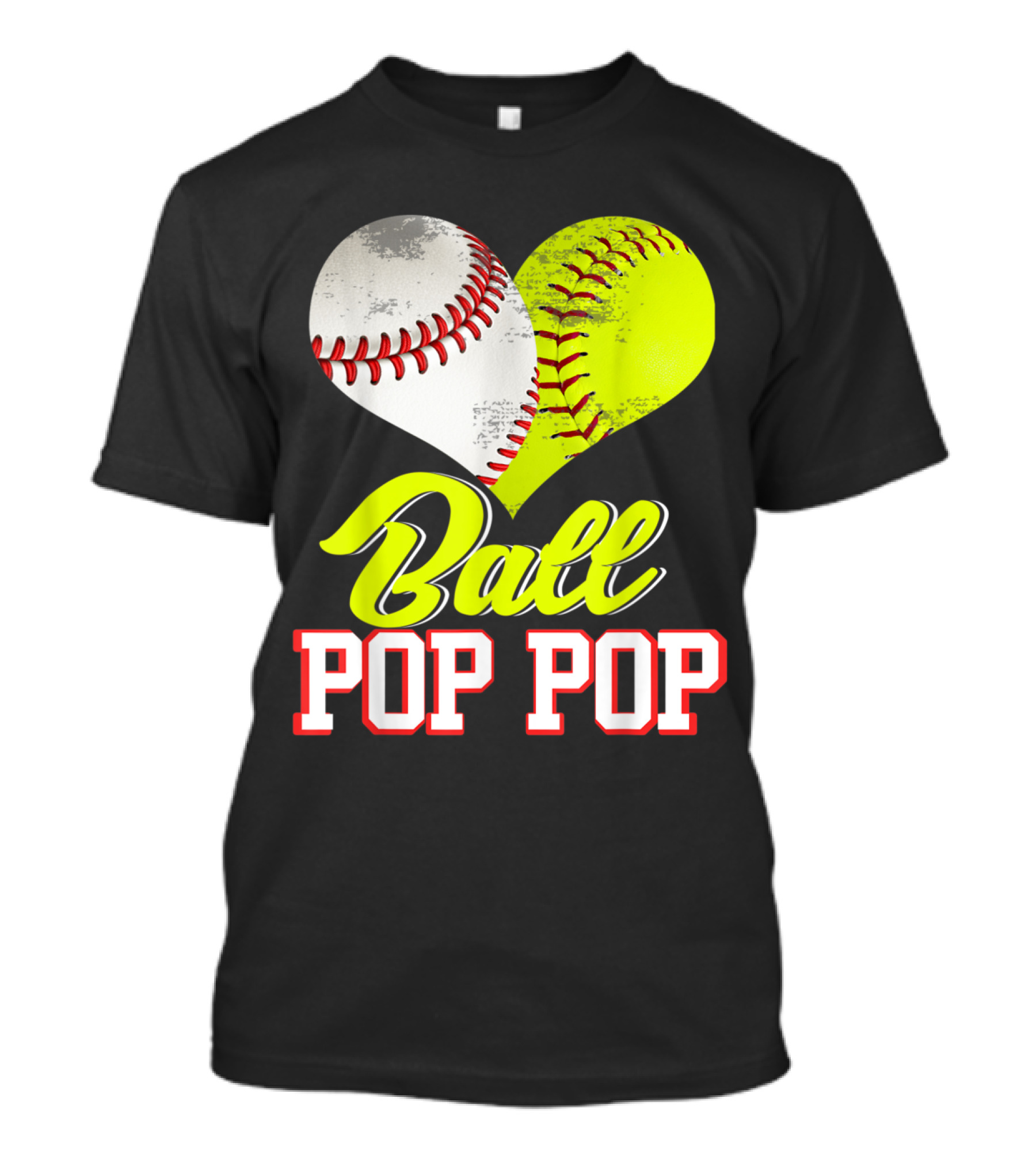 Ball Pop Pop Heart Shape Baseball Softball Fusion T-Shirt