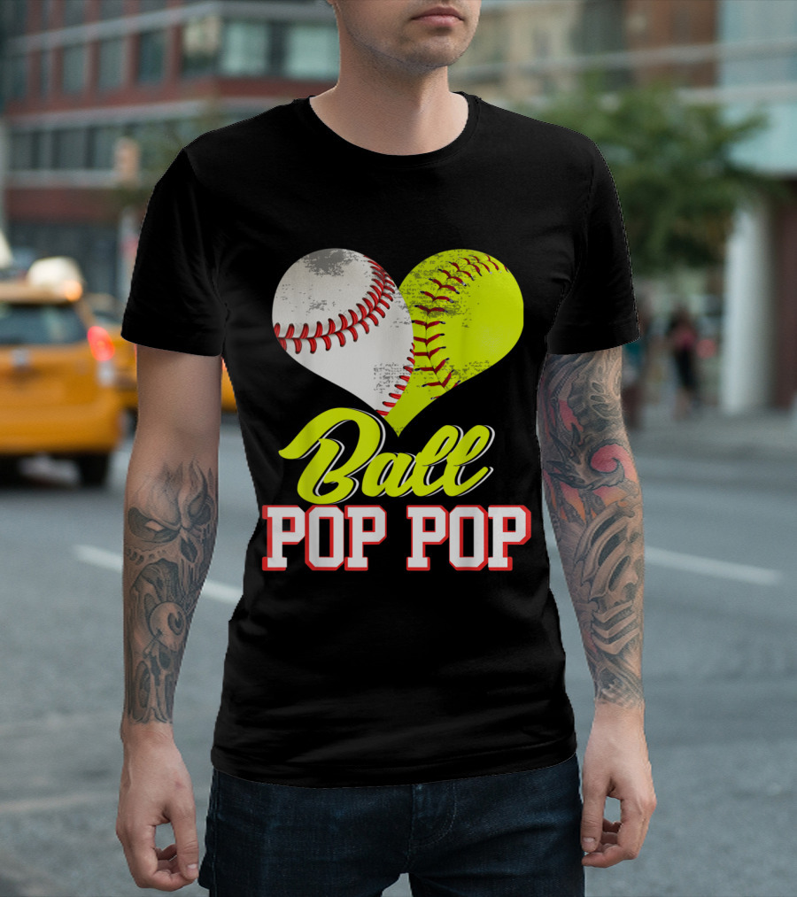 Ball Pop Pop Heart Shape Baseball Softball Fusion T-Shirt