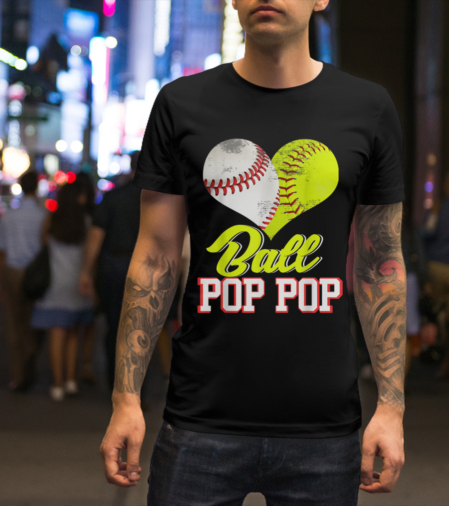 Ball Pop Pop Heart Shape Baseball Softball Fusion T-Shirt