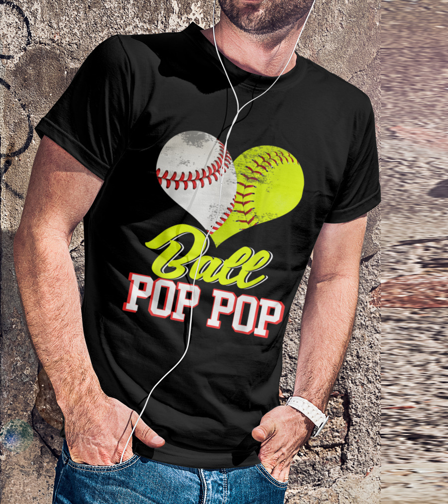 Ball Pop Pop Heart Shape Baseball Softball Fusion T-Shirt