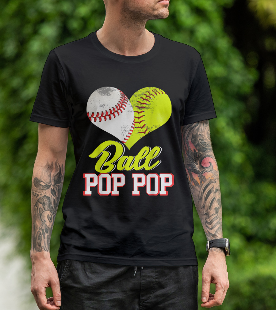 Ball Pop Pop Heart Shape Baseball Softball Fusion T-Shirt