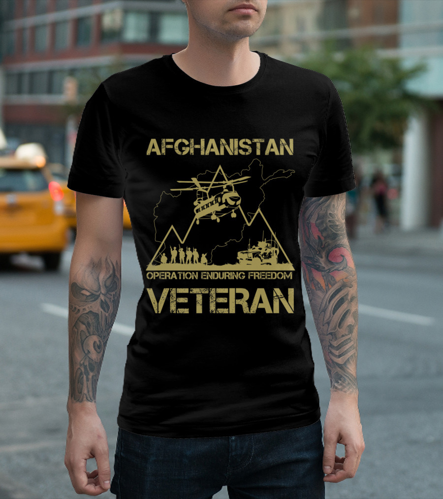 Afghanistan Operation Enduring Freedom Veteran Helicopter Map T-Shirt