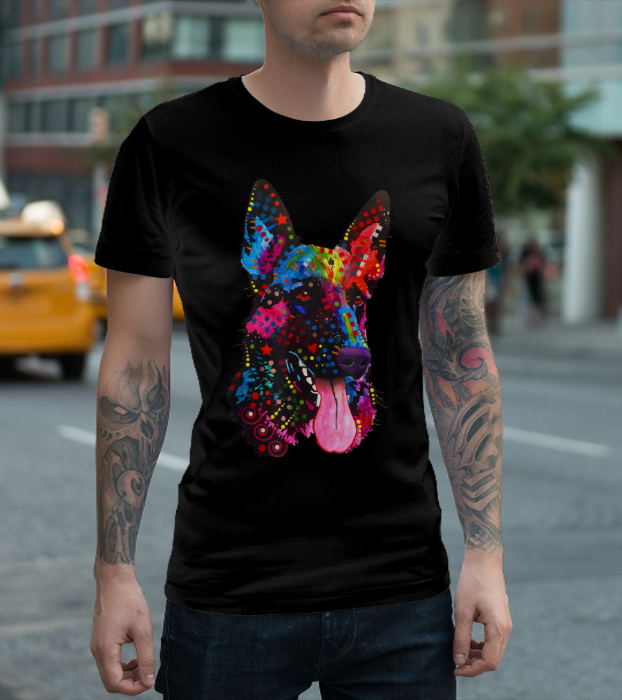 German Shepherd Vibrant Colorful Pattern Art German T-Shirt
