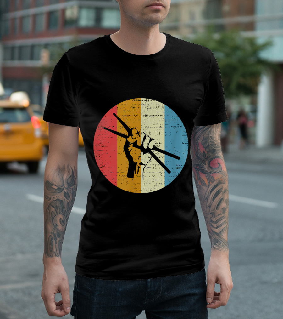 Retro Drum Sticks Drum Circle Musician Hand Gesture T-Shirt