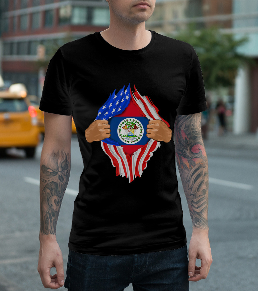 Stars and Stripes Reveal Belizean Blood Inside Me T-Shirt