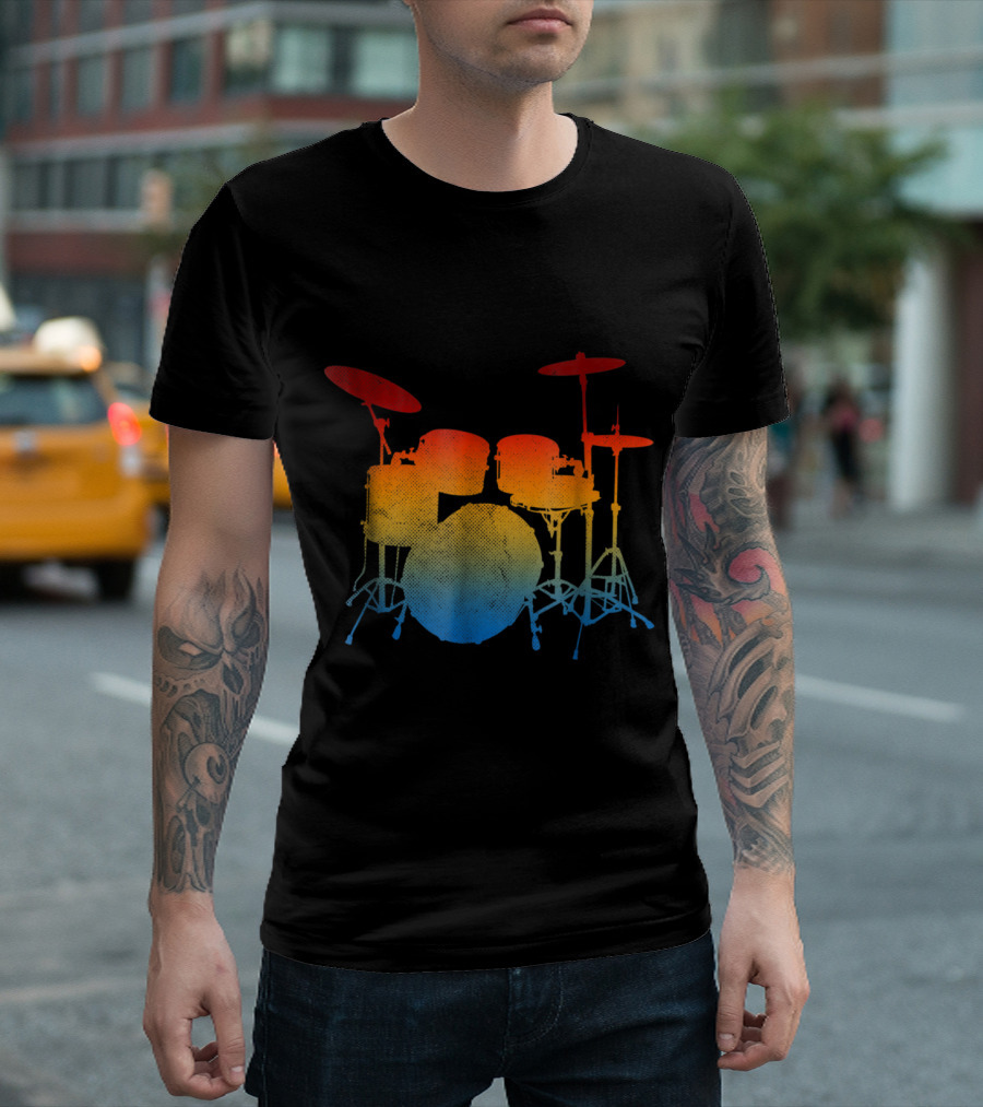 Radiant Drum Set In Gradient Colors For Drummer Drum Sticks Love Percussion T-Shirt
