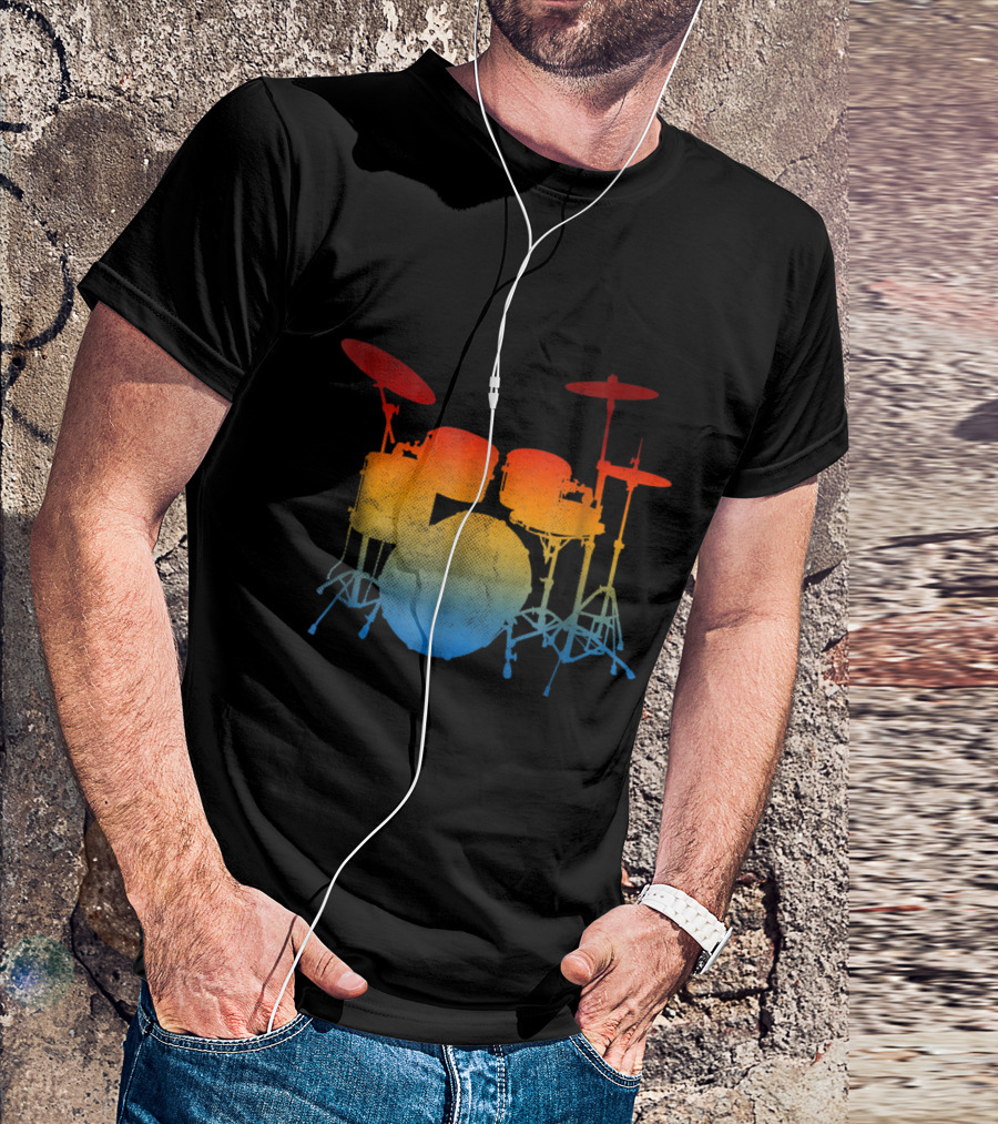 Radiant Drum Set In Gradient Colors For Drummer Drum Sticks Love Percussion T-Shirt